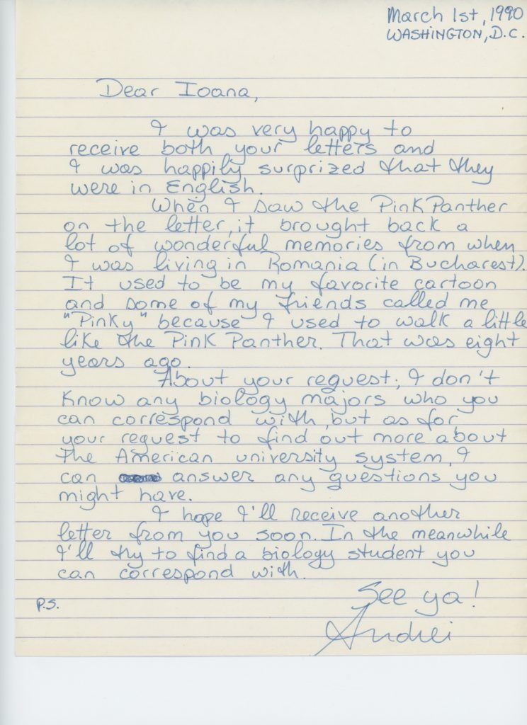 A's letter to Ioana